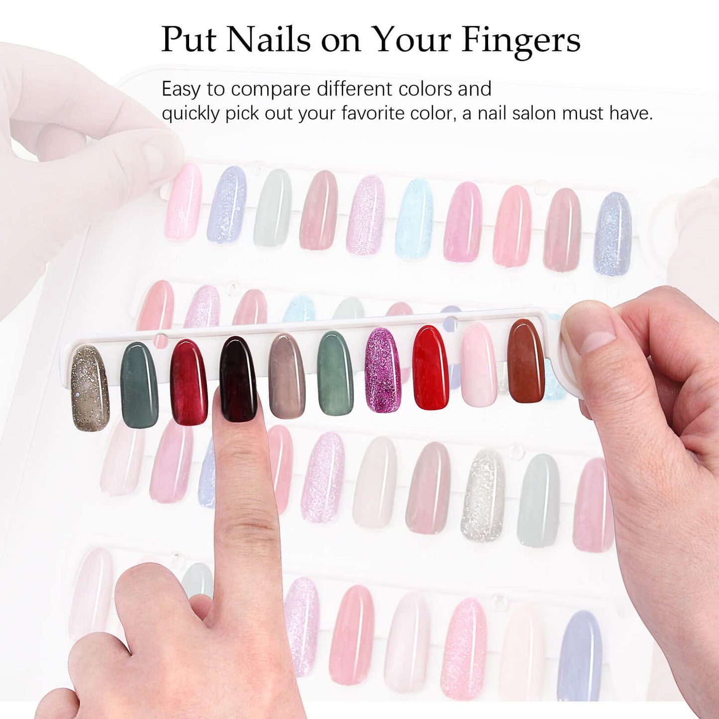 Nail Color Display Book Nail Swatch, C10 Plastic Nail Sample Display Book Nail Gel Color Card Book with Transparent Replacement Nails, No Need Pasting, No Need Glue (C10)