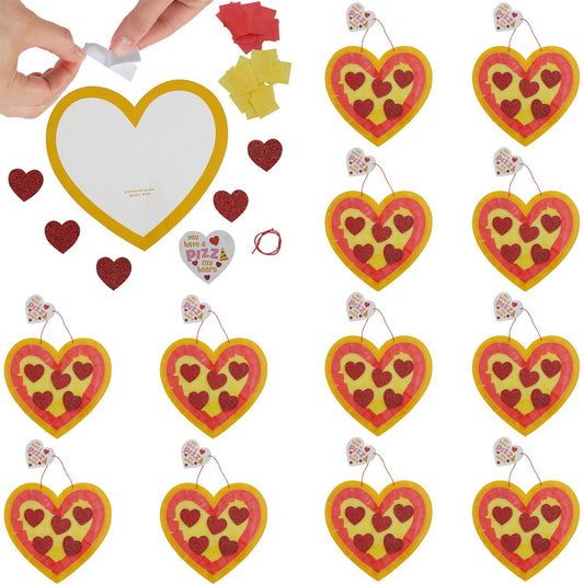 Valentine Heart Pizza Tissue Paper Craft Kit – 12 Sets - Perfect for Classroom Parties, After-School Activities & Valentine’s Day Fun
