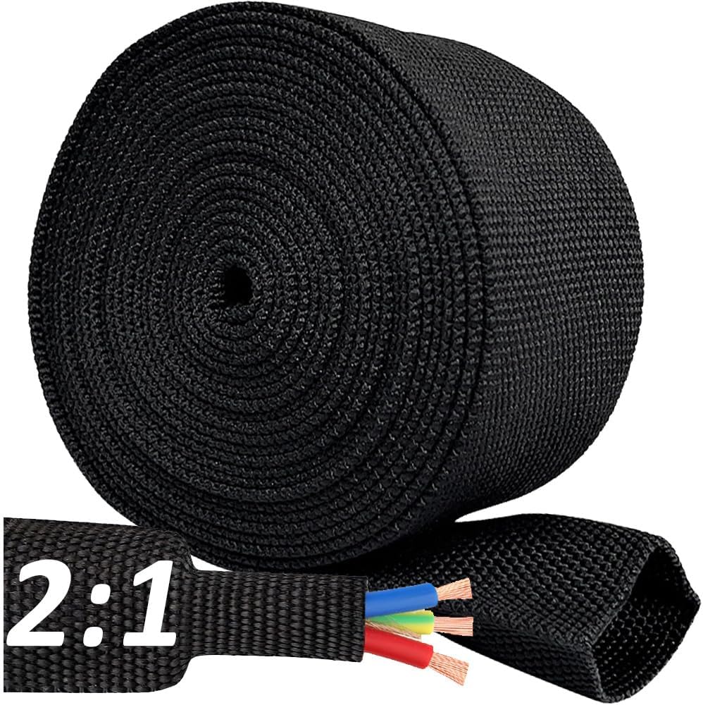 ROCKDIG 20 3/4 inch 2:1 FT Heat Shrinkable Braided Sleeving Heat Shrink Sleeve Abrasion Protection Flexibility Wiring