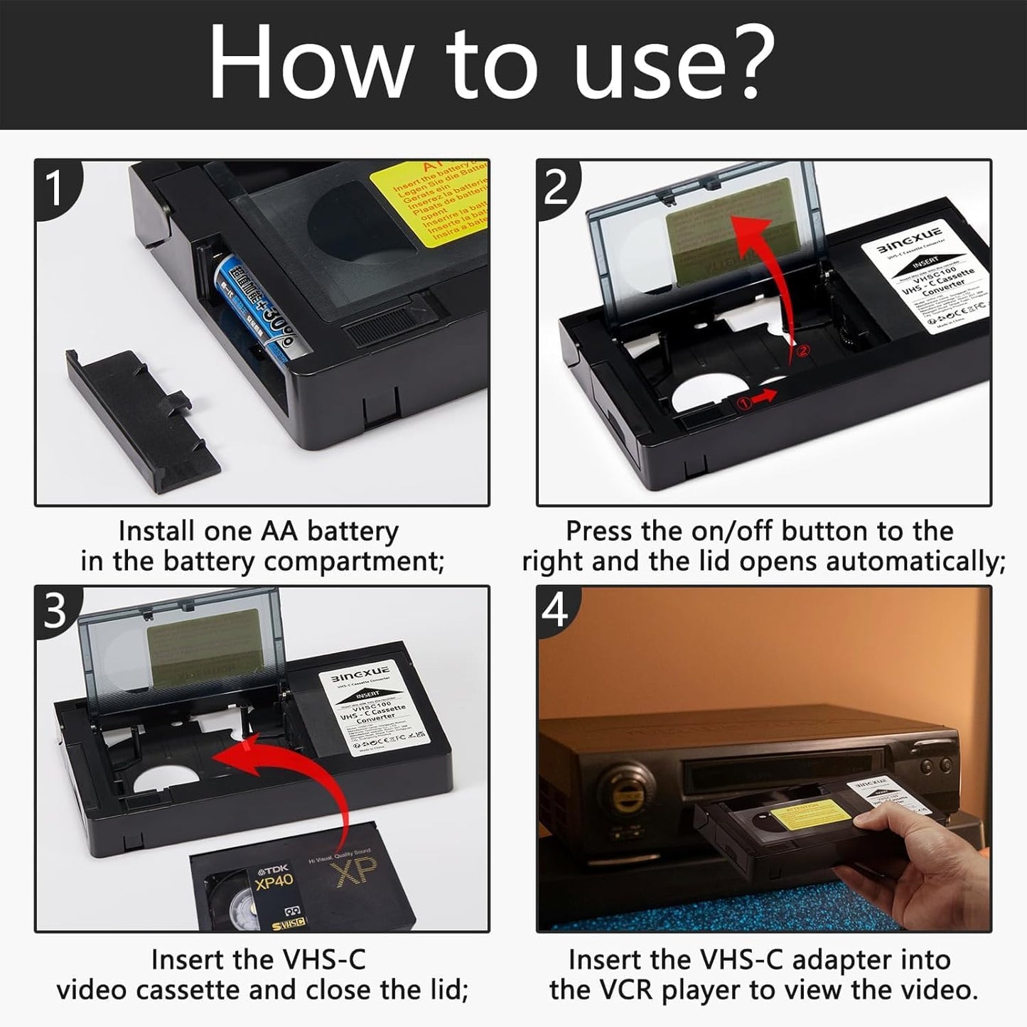 Bingxue 2025 12mm 8mm/Hi8/Mini VHS C Adapter, SVHS VHS-C to VHS, VHSC Tapes Camcorders Motorized for VCR Player, Not