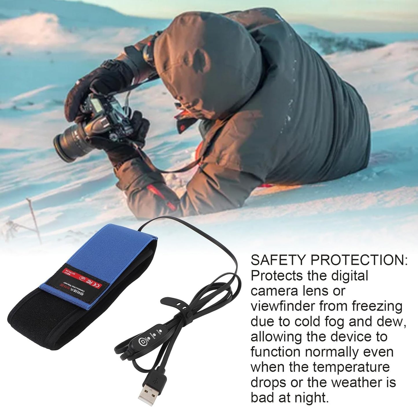 lvifloae 3 (425mm) USB Lens Warmer, Anti Fog Temperature Adjustable Hook and Loop Lens Heater Strip for Camera