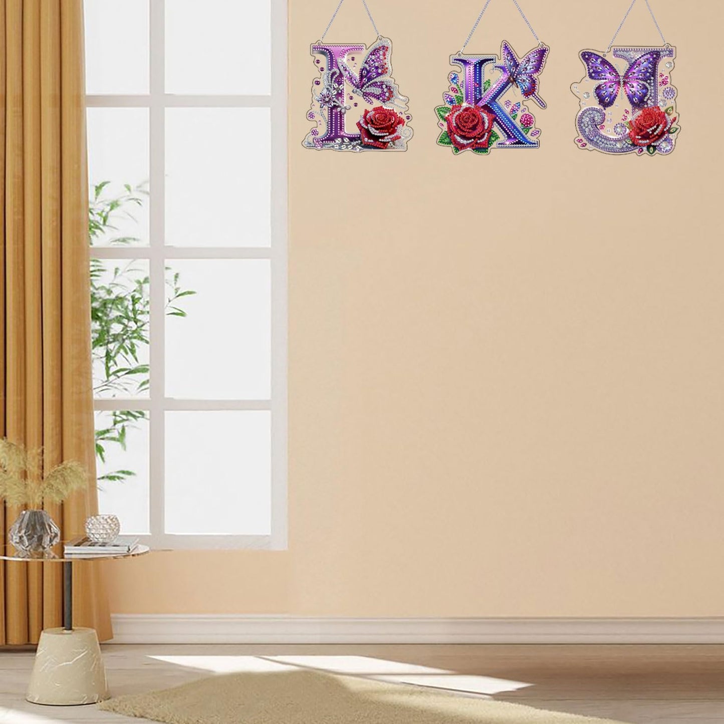 DIY Hanging Diamond Art Kit for Adult – Gem Art Window & Wall Pendant, Acrylic Letter Diamond Painting Ornament for Home & Garden Decoration (R)