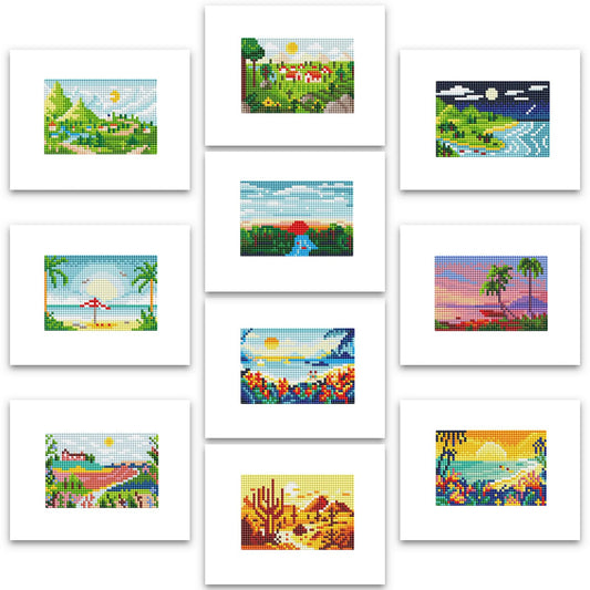 PeakLuv 10pcs Small Diamond Art Kits Small Diamond Painting Kits, Sunrise & Sunset Landscape Mini Diamond Art Kits for Beginners, Square Drill Mini Gem Painting 1-Hour Painting for Home Desktop Decor