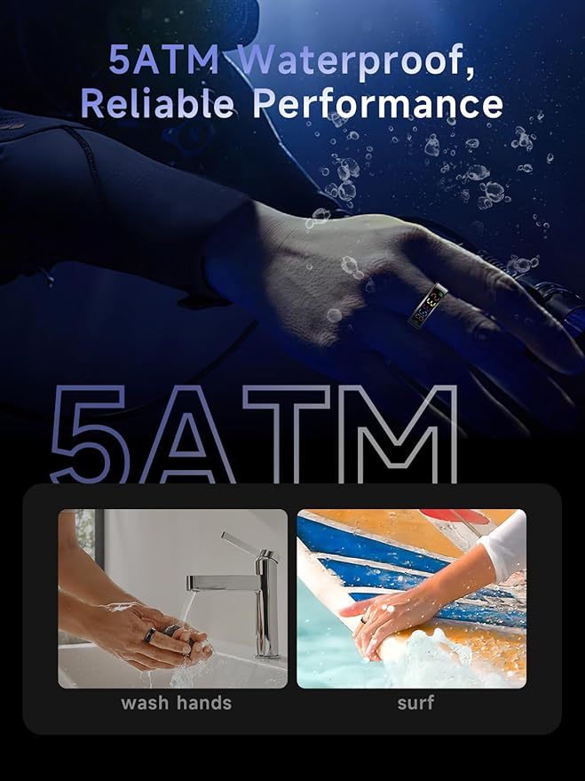 Smart Ring for Women Men, Health Ring with Colorful Display, Fitness Tracker with Heart Rate, Blood Oxygen, Sleep Monitor, No Subscription Fee, 5ATM Waterproof for iPhone & Android (Silver, 10)