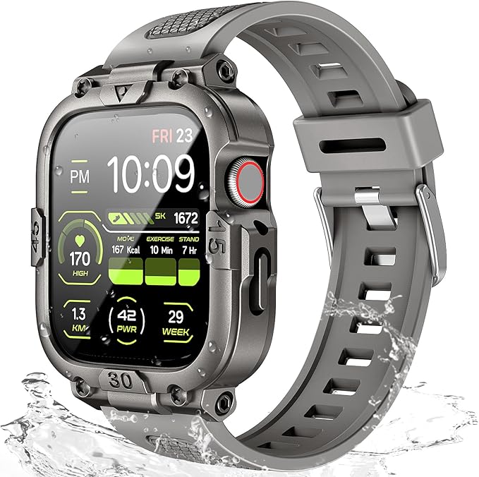 Dsytom Waterproof Case with Band Compatible for Apple Watch Band 46mm 45mm 44mm 42mm(S11/10) 41mm 40mm for Men,Rugged Smartwatch Strap with Built-in Tempered Glass Screen Protector for iWatch Series 11/10/9/8/7/6/5/4/SE