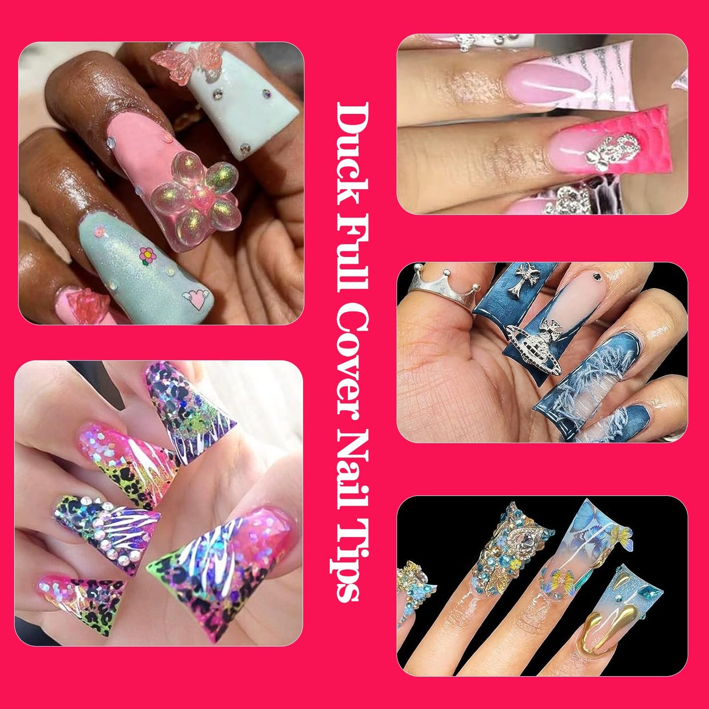 504PCS Duck Nail Tips Full Cover Duck Fan Flare Nail Tips 12 Sizes Duck Feet Styel French Fake Nail Extension Tips with Box