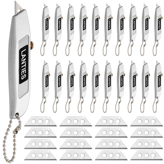 20 Pcs Mini Retractable Utility Knife with 40 Pcs Carbon Steel Blades Set Three-position Retractable Box Cutter on Keychain Small Pocket Knives for Cardboard Carpet Drywall