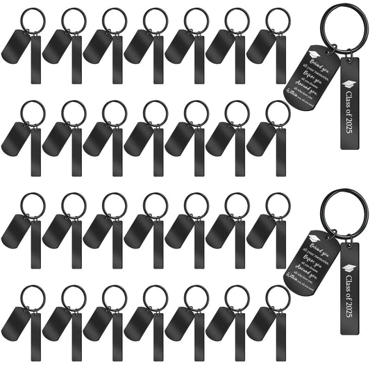 Gisafai 30 Pcs Laser Engraving Stainless Steel Keychain Blanks Engravable Metal Keychains for Graduation Crafts DIY Gifts(Black)
