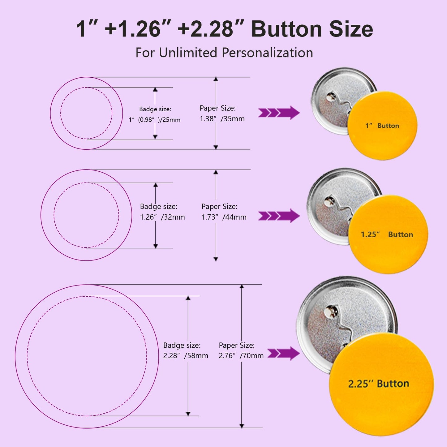 YiiYiiGO 200 Sets 25mm/0.98inch Button Maker Supplies, Round Badge Blank Pins, Includs Metal Shells, Metal Back Cover and Transparent Film for Pin Maker Button Press Machine Maker