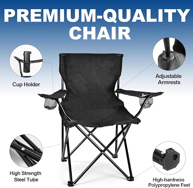 2 Pack Lightweight Camping Chairs for Adults & Teens, 250LBS Capacity Foldable Portable Chairs with Carry Bag, Compact Design for Camping, Beach, Picnics, and Outdoor Events