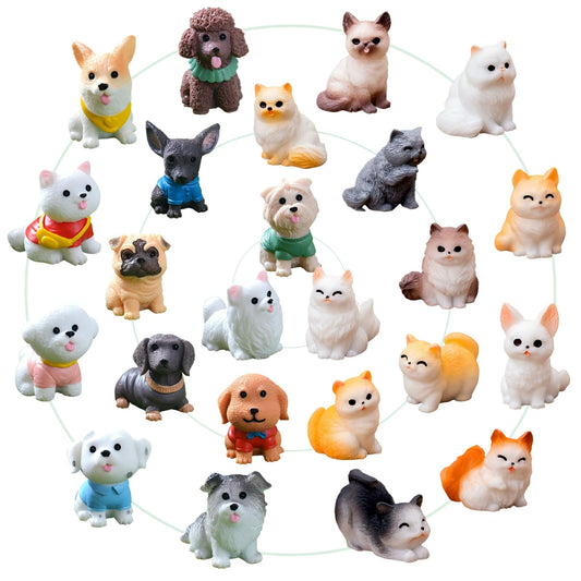 ZHUOAOO 24 Pcs Mini Cat Dog Figurines Set, Cute Realistic Resin Animal Models & Cake Toppers, Miniature Ornaments for Home Desk Decor, Birthday Party Favors, Car Decor, Wedding