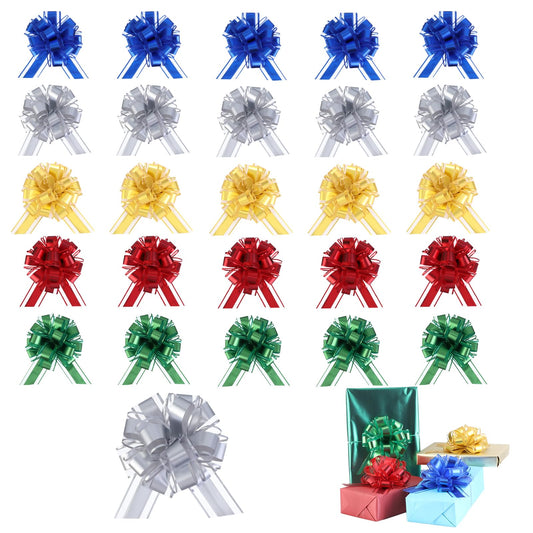 20 Pcs Pull Bows for Gift Wrapping, 5 Types of 6 Inches Gift Bows with Ribbon For Wedding, Valentines Day, Birthday, Anniversary, Florist Packaging ，Flower Bouquets and Basket (Mixed metal color)
