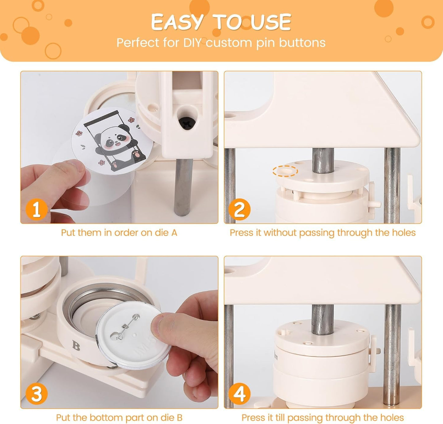 3-in-1 Button Maker Machine for 1/1.25/2.28 inch (25/32/58mm) Badges | Ergonomic Arc Handle Press Kit with 300pcs Button Parts | Includes Circle Cutter & Guidebook for DIY Crafts and Gifts