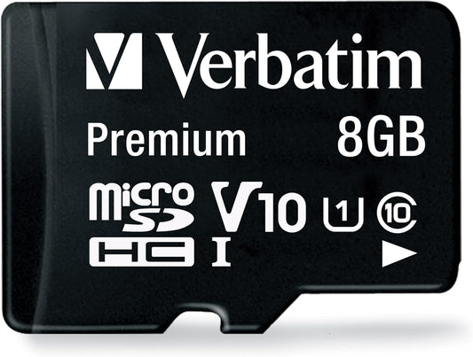 Verbatim 8GB V10 10 (1080p) U1 80MB/s Premium microSDHC Memory Card with Adapter UHS-I Class Supports Full HD Speed