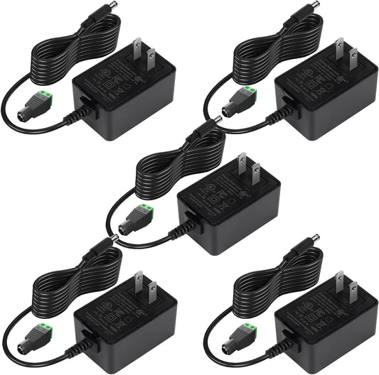 Wefomey 24V 1A 100-240V 24 1 24W 5.5x2.1mm (5 Pack) Power Supply Adapter, UL-Listed, AC to DC Adapter Transformer, Volt