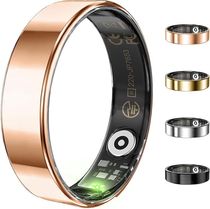 Ultra-thin Smart Ring for Women Men, Activity Fitness Tracker, Waterproof Fitness Ring with Sleep Tracker, 24/7 Heart Rate Monitor,Step Counter,Calorie Pedometer,No APP Fee,for iOS Android(RoseGold#9)