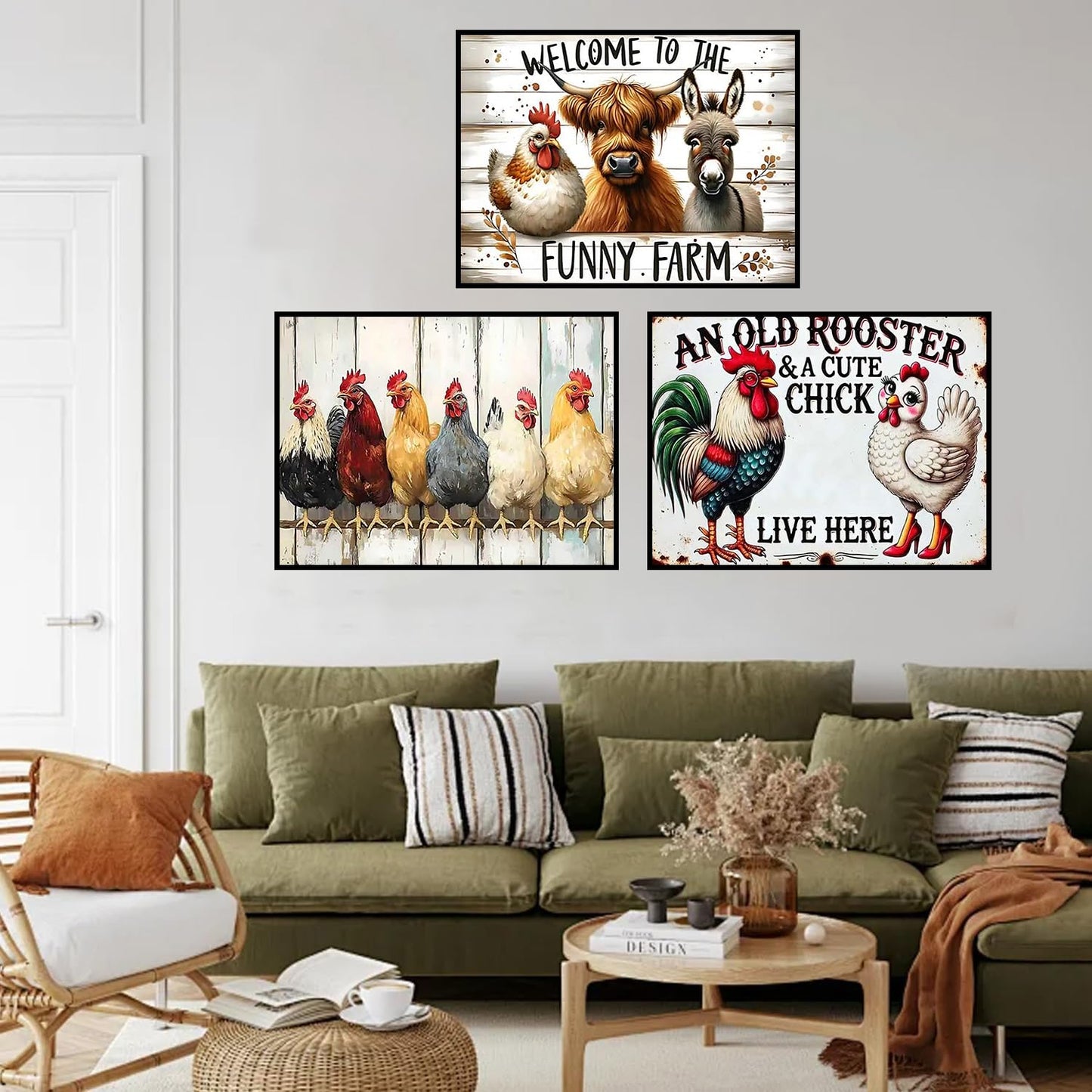mrpwnle 3 Pack Diamond Art Kits for Adults, Cute Animal Chicken Cow Diamond Painting Kits for Beginners, 5D Diamonds Painting, DIY Full Round Drill Gem Art, Home Decor Gifts 11.8 X 15.7 Inch
