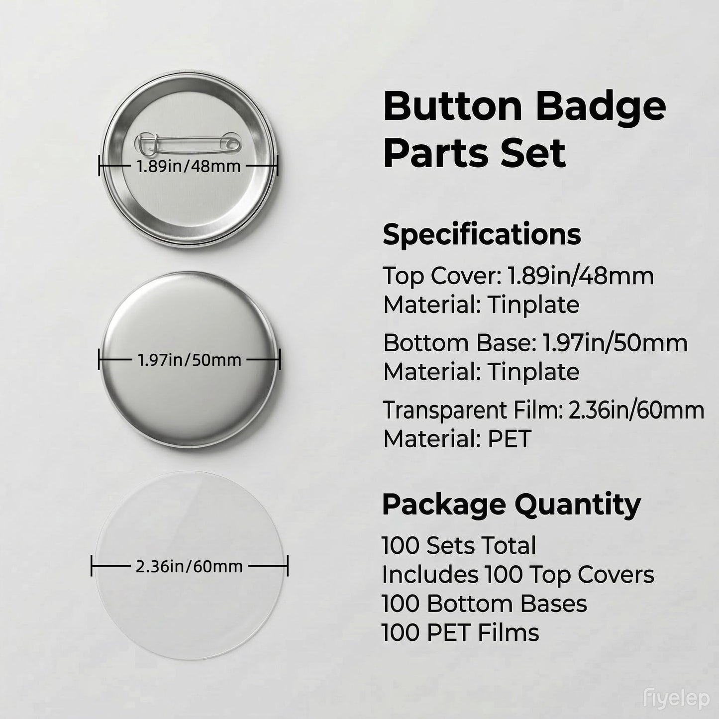 VOXIVEE 2.28in/58mm Button Maker Supplies 300Pcs, DIY Badge Parts Kit for 58mm Button Press Machine, Metal Covers Pin Backs Clear Films for Crafts Gifts Events