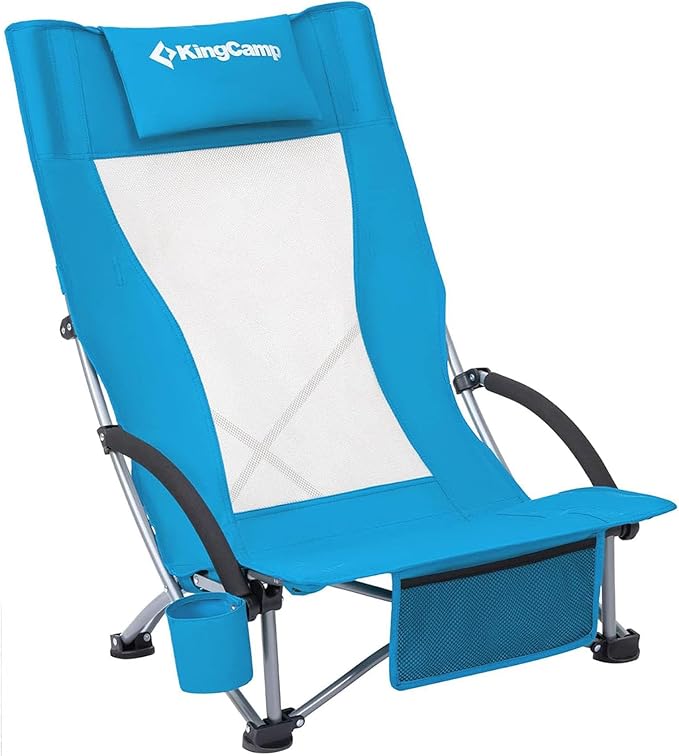 KingCamp Low Beach Chairs, Portable Folding Chair for Adults Extra Wide Ergonomic High Back Seat 300lbs Heavy Duty Lightweight Oversized Gear with Carry Bag for Outdoor Lawn Camping Picnic