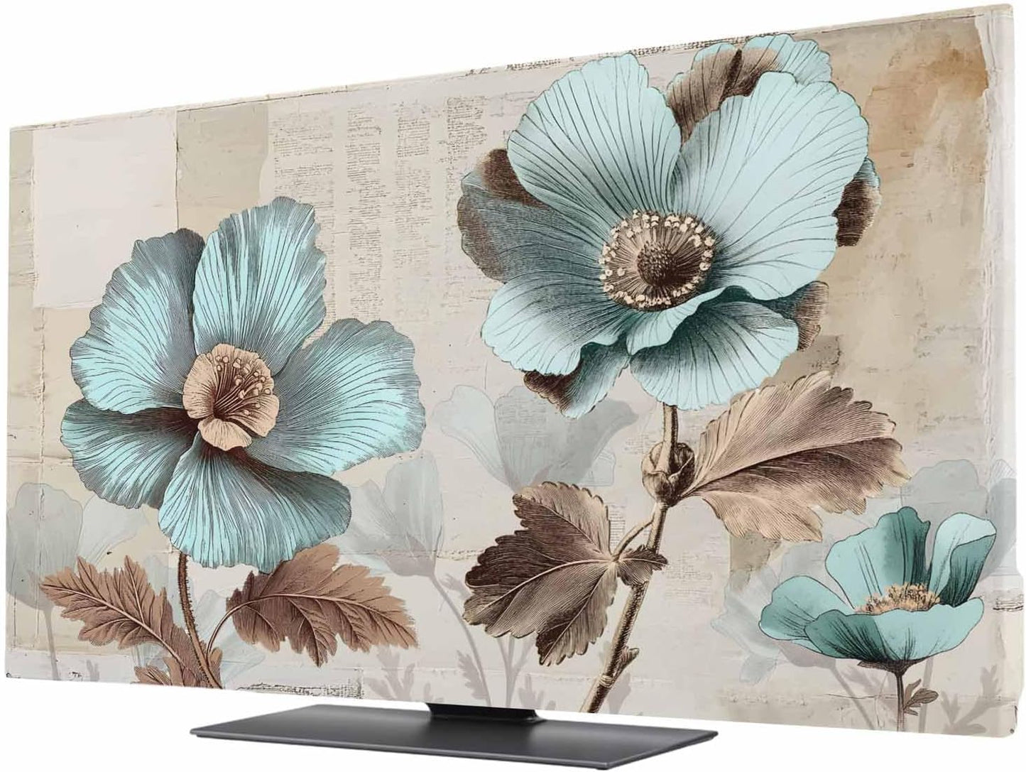 Yukro 75 Inch, 65"x37" Blue Broccoli Indoor TV Dust Cover, Vintage Flowers Victorian Style Elastic TV Dustproof Cover
