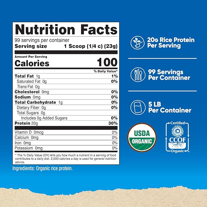 Nutricost Organic Rice Protein Powder (5 LB) - Gluten-Free, GMO-Free (from Brown Rice)