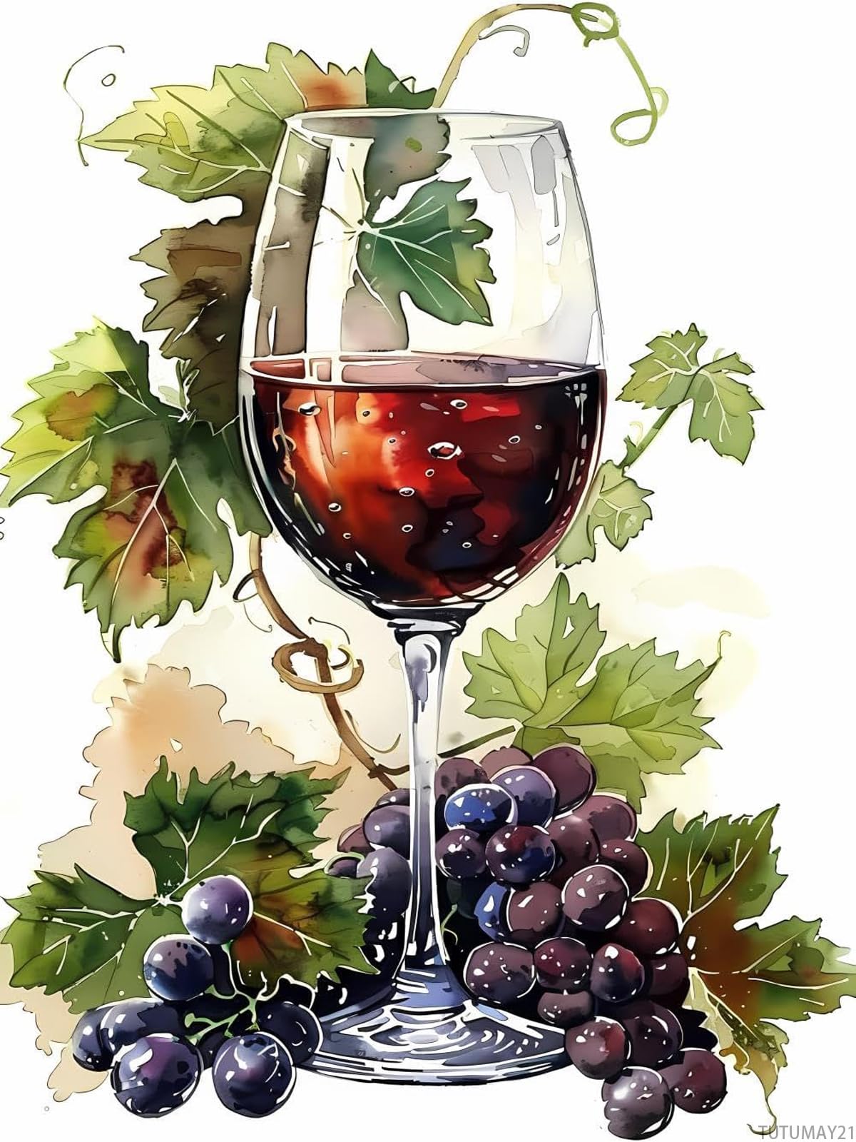 TUTUMAY21 Diamond Painting The Wine Glass Surrounded by Grapes Diamond Art Kits for Adults, Full Round Gemstone Stitch Kit, for Wall Decor 12x16 inch