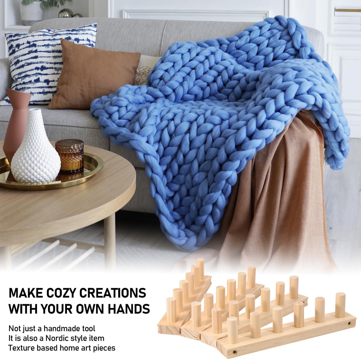 WHQLANG 47 Inch Chunky Knitting Blanket Loom, Reusable Weaving Frame for Sofa Blanket,Bed Runners,Shawls, Adjustable Size,No Needles, Portable DIY Hand Knitting Kit for Beginners