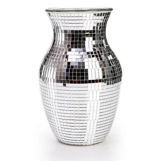 SOUJOY Disco Vase, Silver Mosaic Mirror Vase for Centerpiece, Handmade Glass Bud Vase for Wedding Flower Arrangeme, Living Room, Kitchen, Home Decor