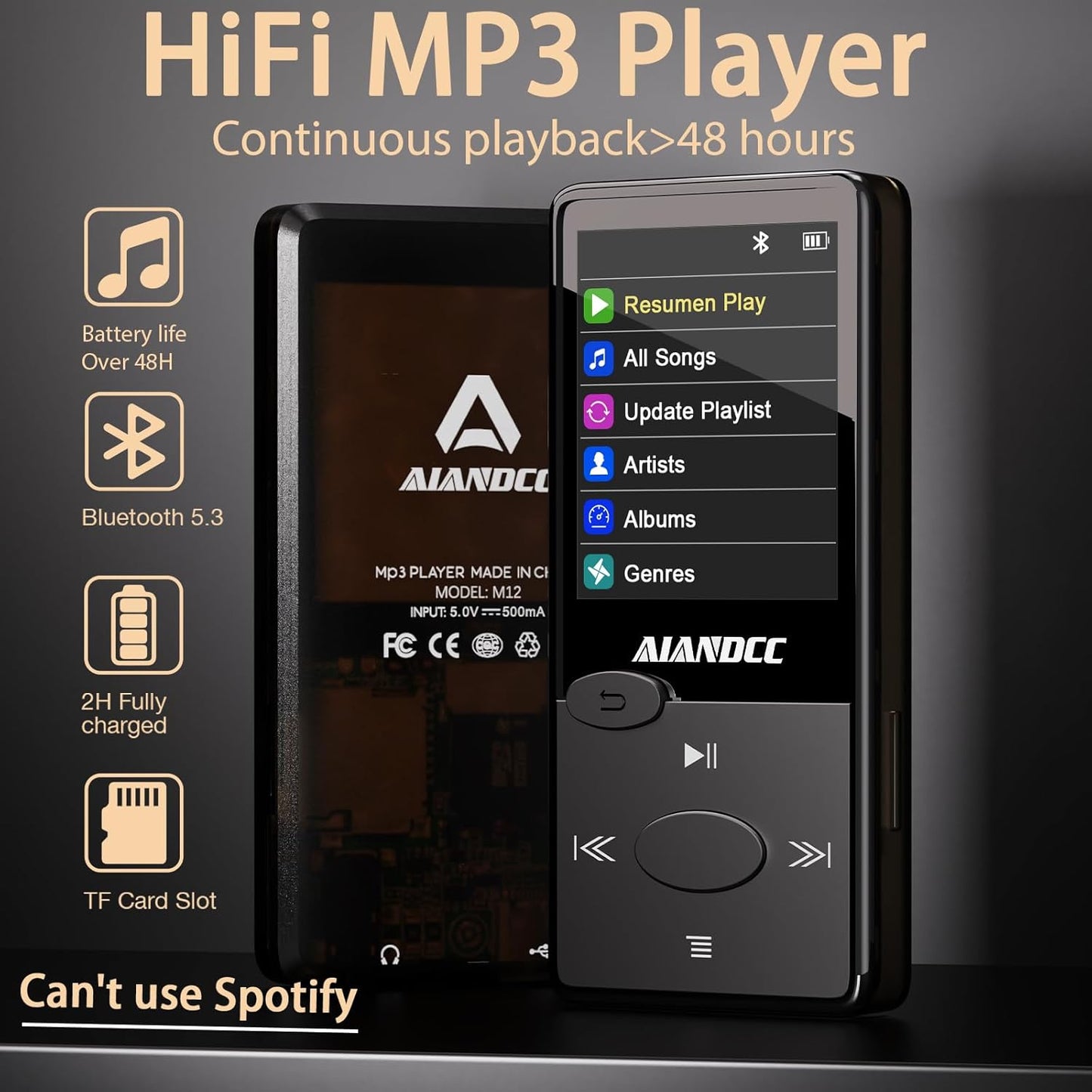Aiandcc Mp3 5.3 Mp3 32GB Player with Bluetooth HiFi Sound, Player with FM Radio, Mini Music Player for Kids Adults