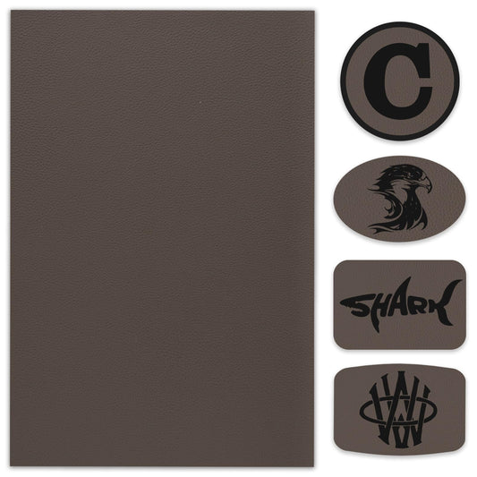 5 Pack Laserable Leatherette Sheet Faux Leather Laser Engraving Leather Blank Hat Patches with Heat Press Adhesive for Laser Engraving DIY Hat Cap Beanie UV Printing Craft Supplies (Taupe)