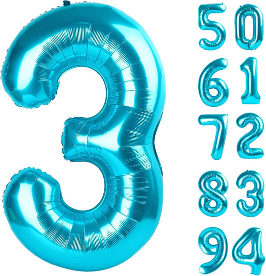 Skiennix Blue Number Balloon - 40 Inch 3rd Birthday Decoration for Kids & Adults | Party Supplies