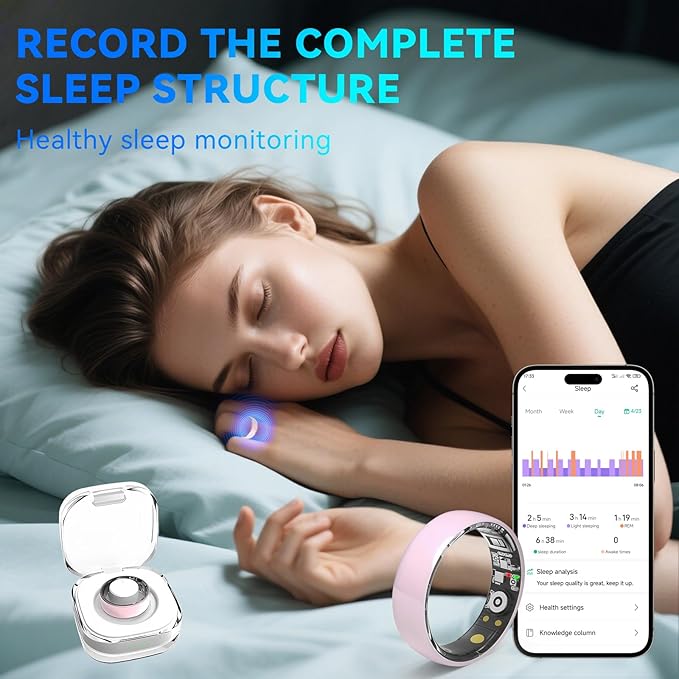 Smart Rings for Women Men,Fitness Tracker Ring,Heart Rate,Blood Oxygen,Blood Pressure,Step Tracker,Sleep Monitoring,No Subscription Fee,IP68 Waterproof Smart Ring for iPhone&Android(Pink 7)
