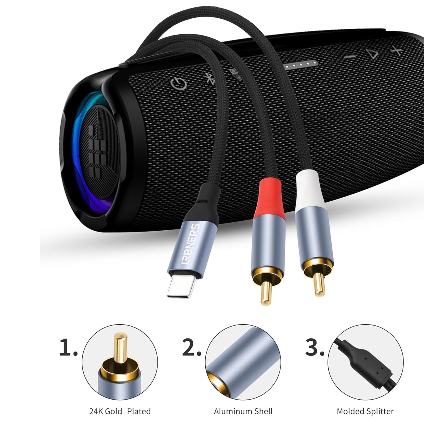 3.3FT USB-C to Dual RCA Cable - Digital to Analog Audio Cable with DAC Chip, Gold-Plated RCA Connectors, Dual-Shielded