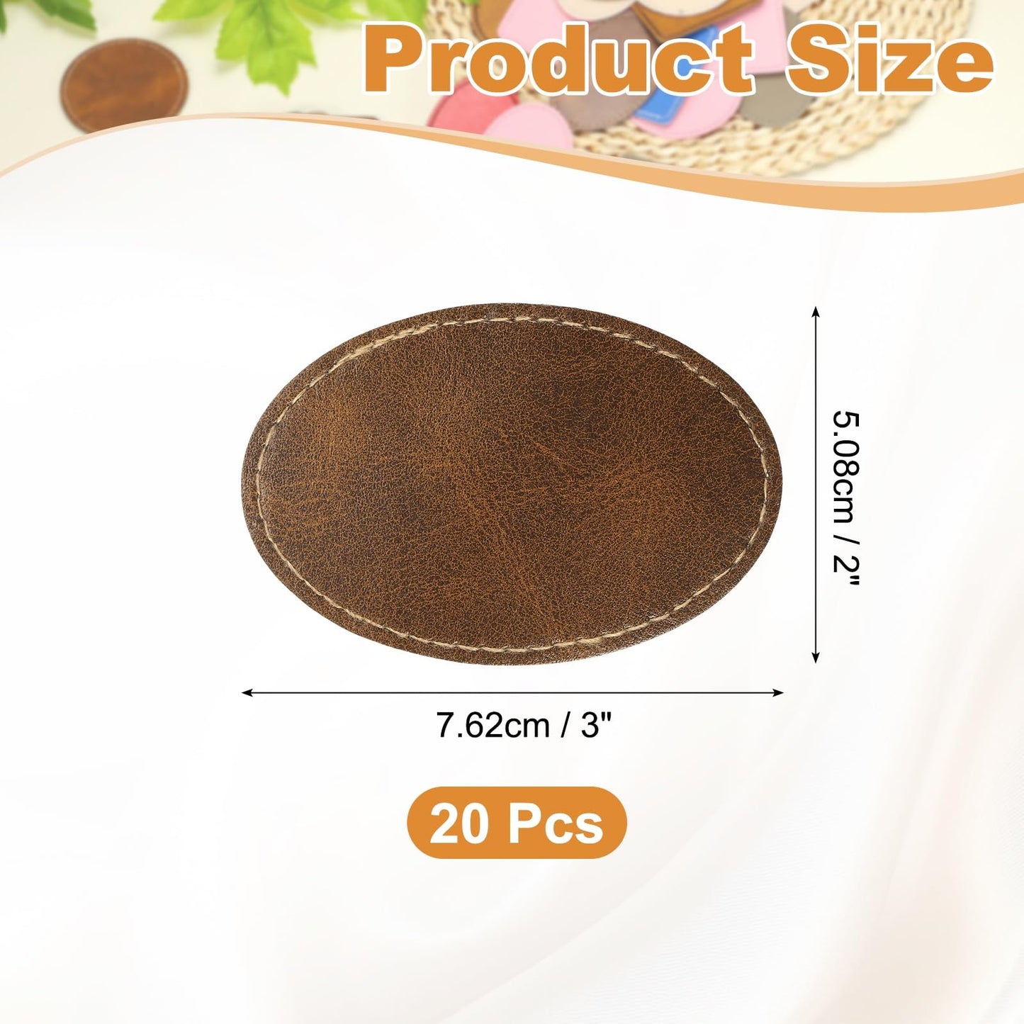 uxcell 20 Pcs Leather Patches for Hats, Oval Leather Hat Patches with Adhesive, Rustic Faux Iron on Blank Patch for Laser Engraving Fabric Repair Sew Crafts, Dark Brown