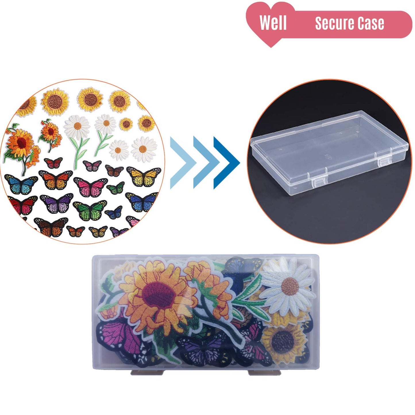 NNHOM 35 PCS Embroidered Iron-On Patches Set – Sunflower & Butterfly Designs | DIY Sewing or Heat Press Appliqué for Clothing Repair, Jeans, Jackets, Backpacks, Hats & Craft Decoration