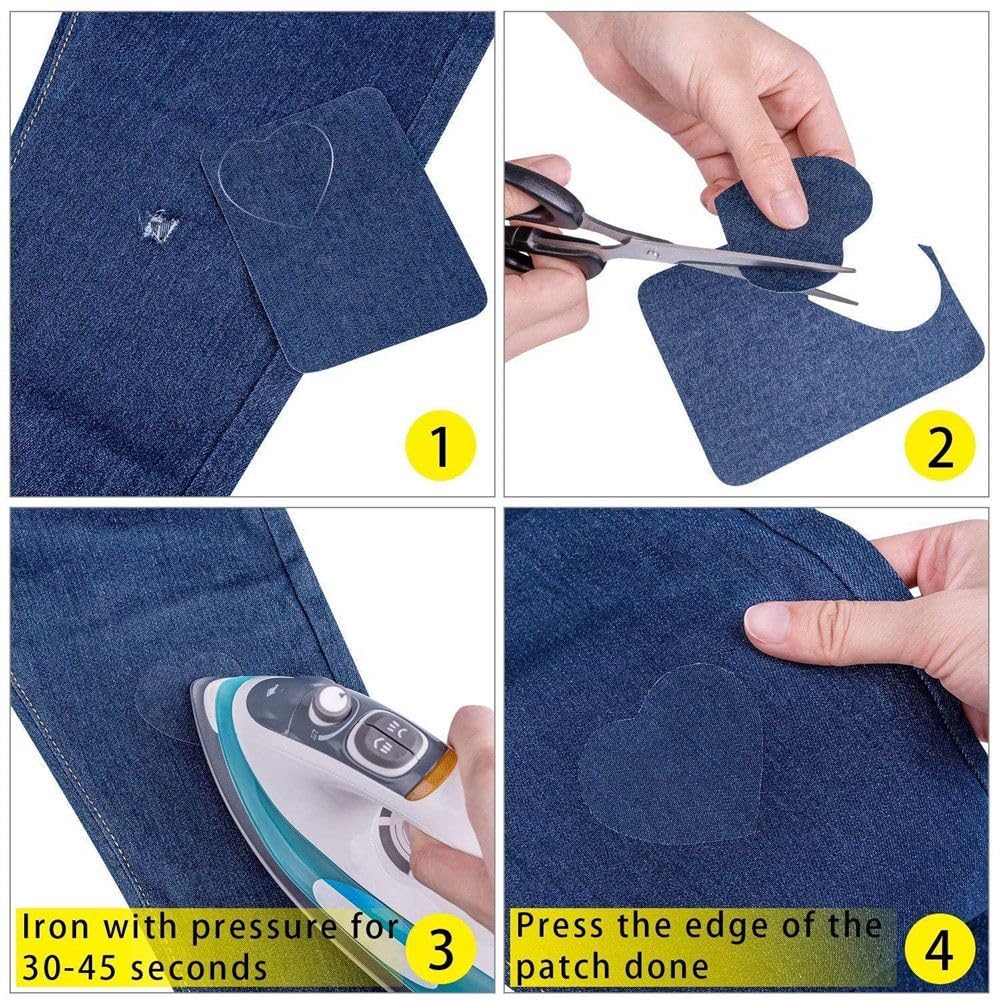 Amcupider Denim Iron On Patches for Jeans Inside Repair Heavy Duty Invisible Fabric Patch for Clothing Jackets Bags Jean Patches (12 pcs Oval and 12 pcs Rectangle)