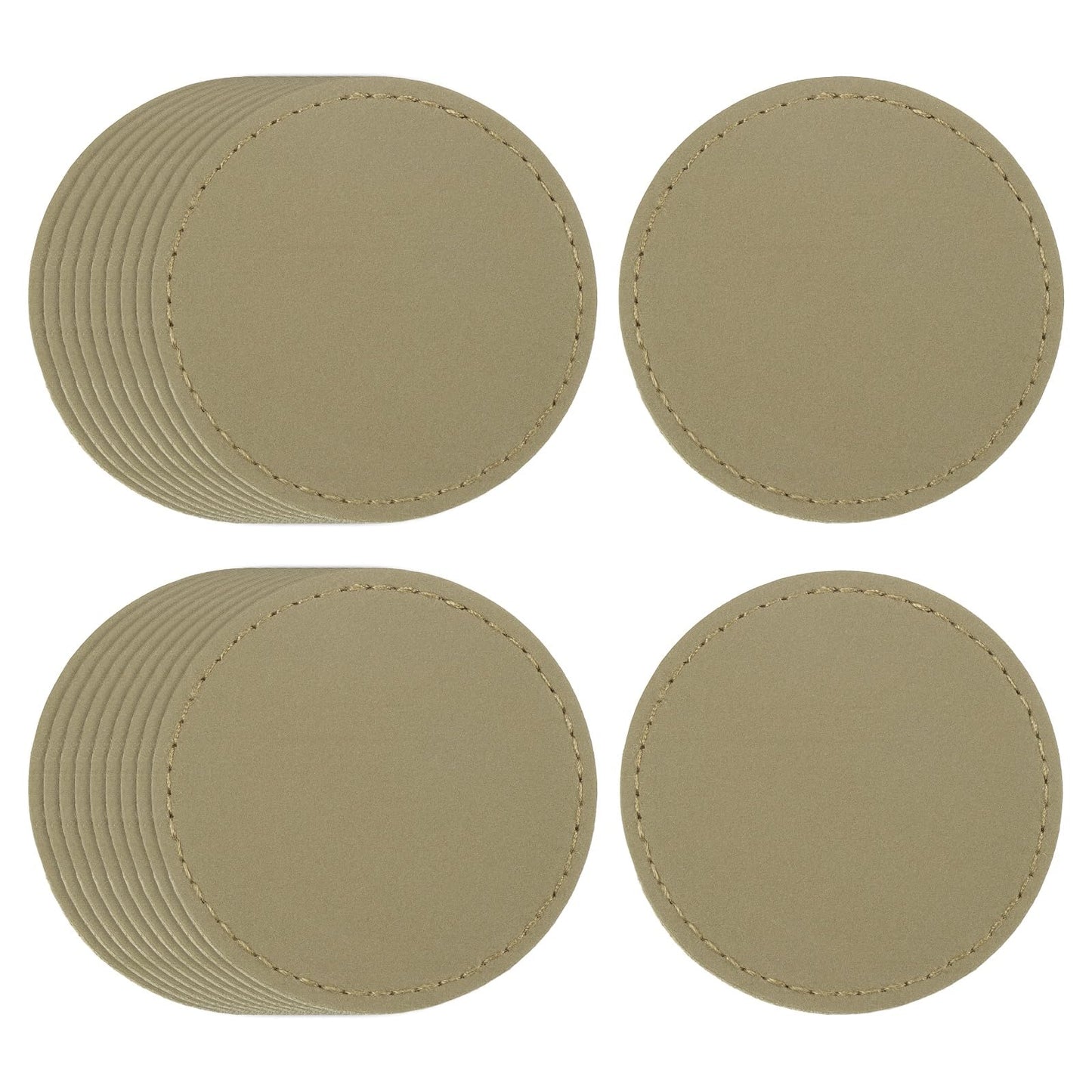 uxcell 20 Pcs Leather Patches for Hats, Round Leather Hat Patches with Adhesive, Rustic Faux Iron on Blank Patch for Laser Engraving Fabric Repair Sew Crafts, Khaki