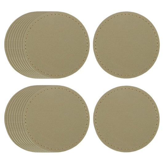 uxcell 20 Pcs Leather Patches for Hats, Round Leather Hat Patches with Adhesive, Rustic Faux Iron on Blank Patch for Laser Engraving Fabric Repair Sew Crafts, Khaki