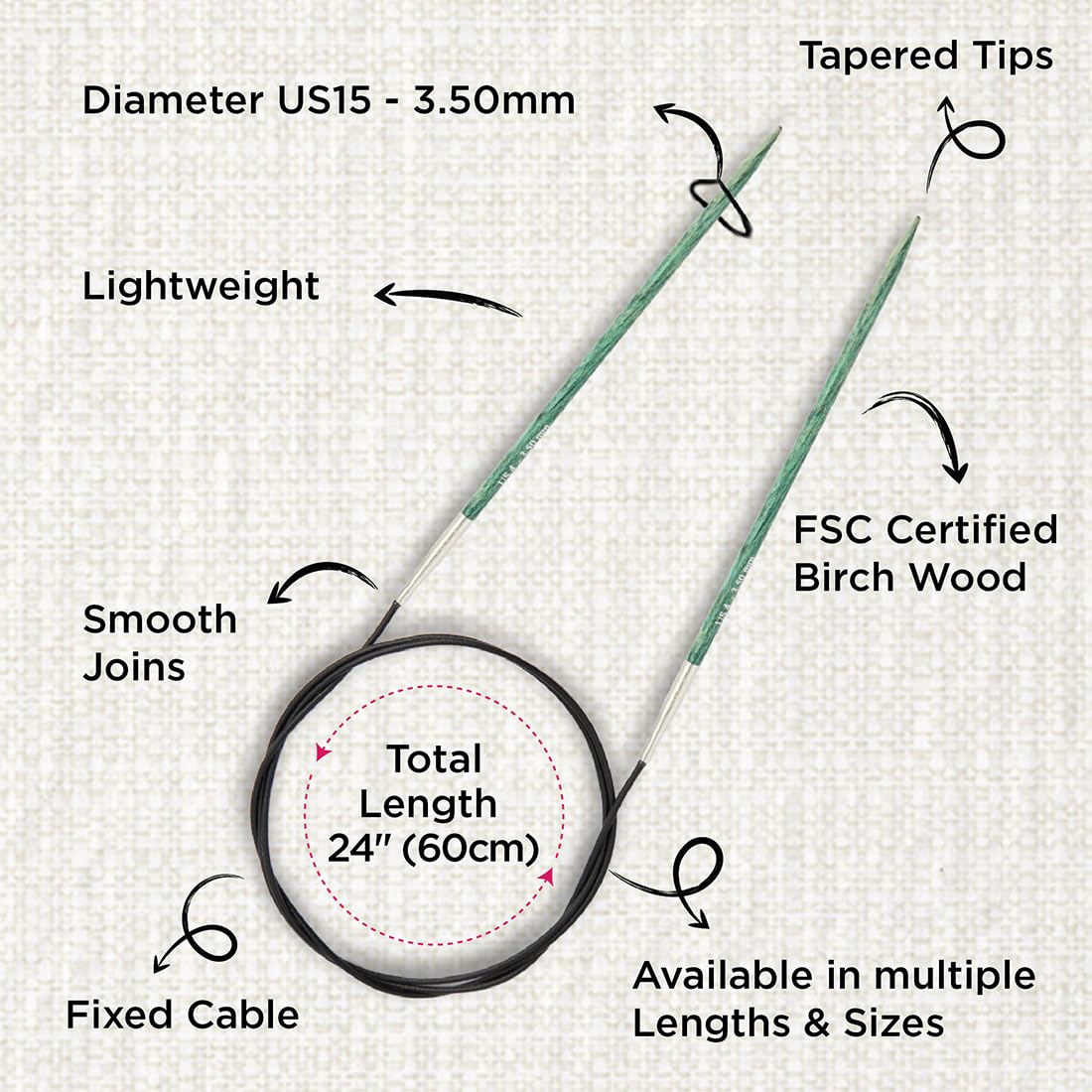 KnitPro Dreamz Fixed Circular Needles 24" (60cm) | US Size 4 (3.5mm)