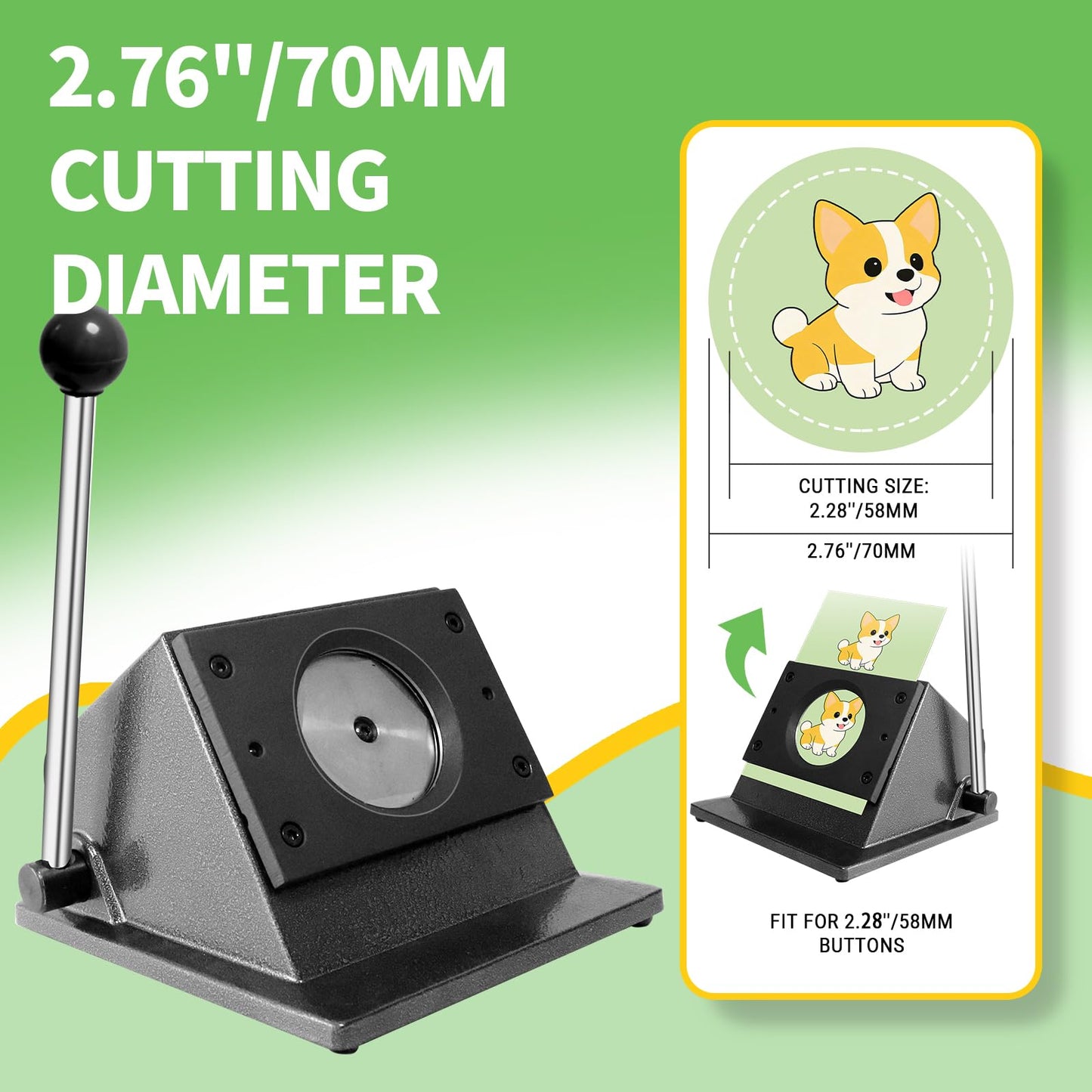 2.28" 58mm Button Paper Cutter, 2.75”/70mm Diameter Circle Cutter Circle Punch, Graphics Punch Cutter, 70mmDie Cut Machine for Making 2.28" 58mm Mode Buttons Machine (2.75”/70mm Cutting Diameter)
