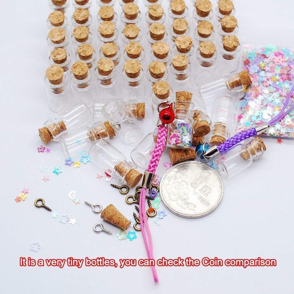 Sxminer 200 Pieces 0.5ml Mini Small Glass Bottles with Cork Stoppers Tiny Glass Jars 20 Meters Twines Eye Screws Clear Mini Vials Corked Bottles DIY Arts Crafts Projects Decoration Party Favors Gifts