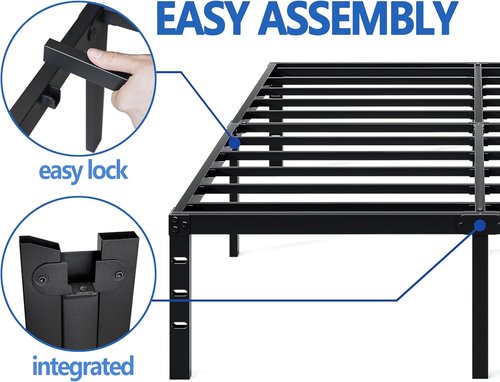 Jeton Metal Bed Frame - Full Size Sturdy Mattress Foundation with Storage | Easy Assembly, Black, 16 Inch