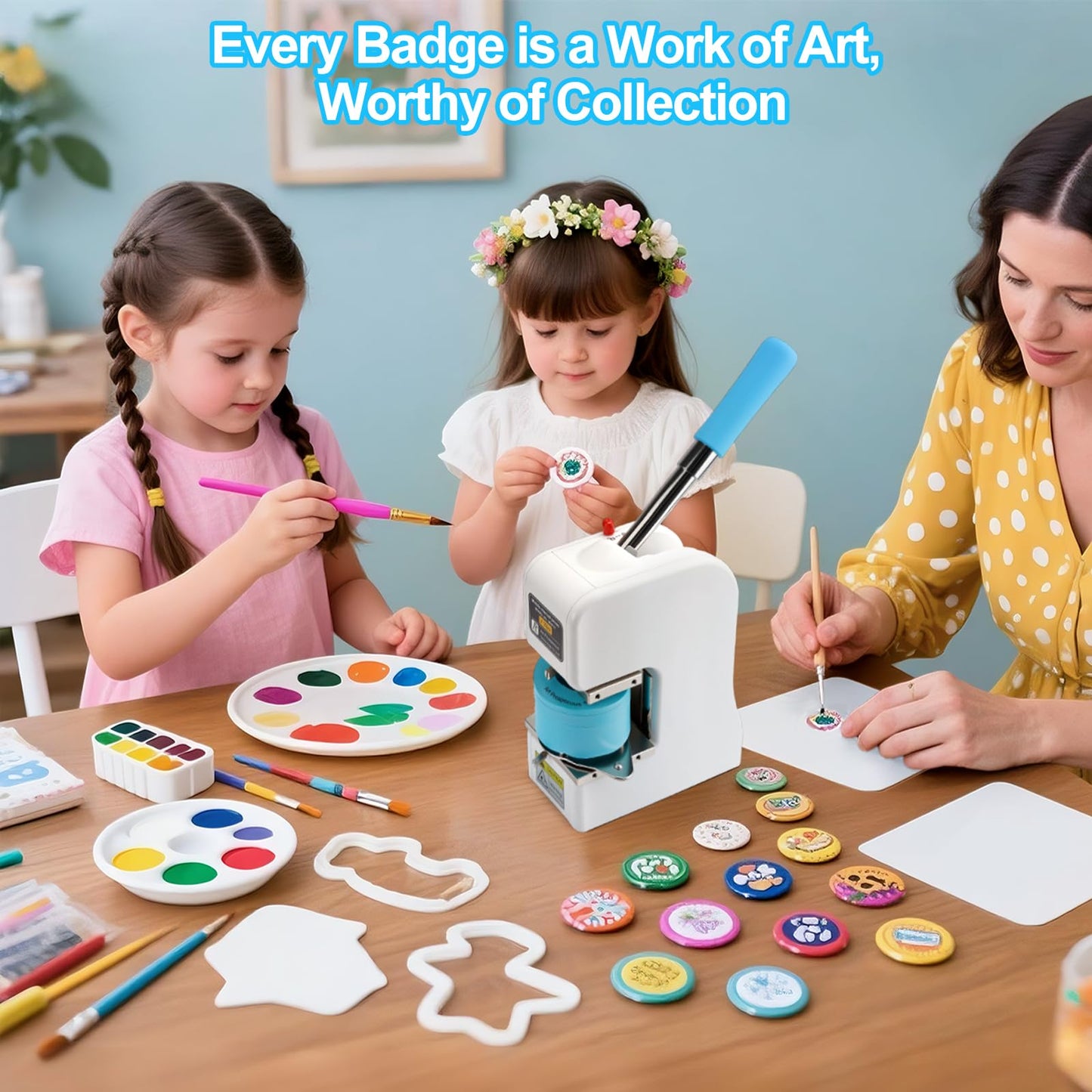 75mm 3" Button Maker Kit – Badge Making Supplies with Metal Plastic Mold Set, 86mm Circle Cutter & Pad, 20 Tin Badge Blanks for Button Press Machine | Press Not Included