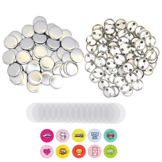 YiiYiiGO 200 Sets 25mm/0.98inch Button Maker Supplies, Round Badge Blank Pins, Includs Metal Shells, Metal Back Cover and Transparent Film for Pin Maker Button Press Machine Maker