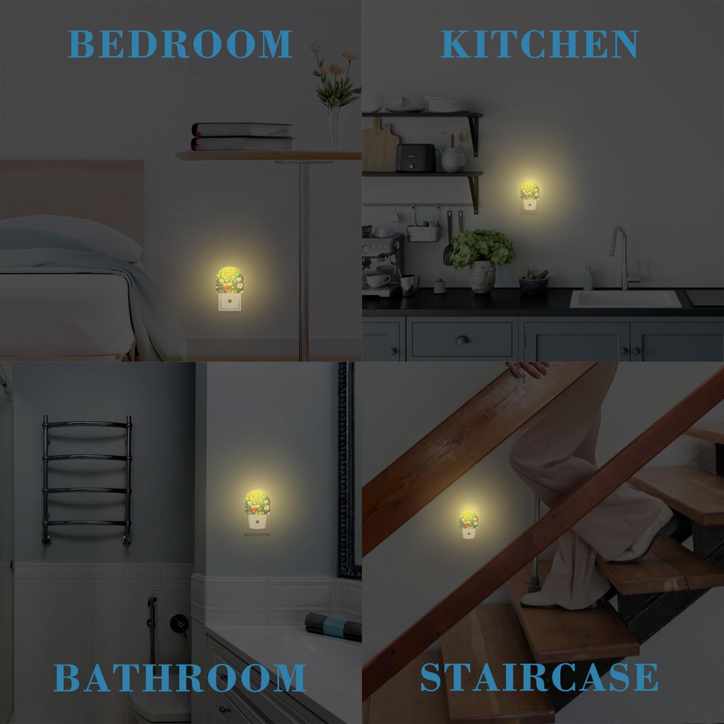Uiaoiais Field Flowers Oil Painting Night Light Plug into Wall with Dusk to Dawn Sensor Cute Nightlight for Kid Girls Boys Women Men Room Decor, Hallway, Kitchen, Bathroom, Nursery, Stairs