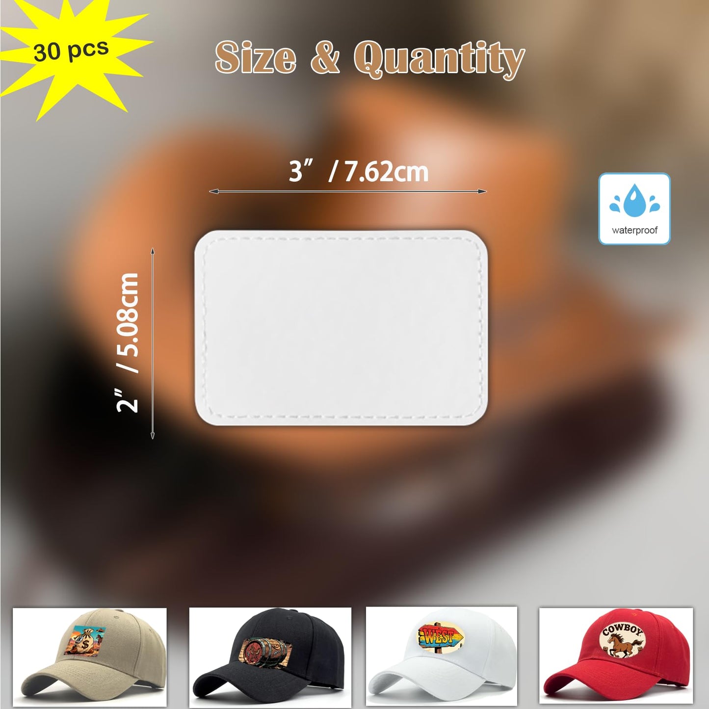 iFForce Full Sublimation Patches with No Border - 30 Pcs Iron on Blanks White Waterproof Smooth Glossy Material - Heat Press Rectangular Patch Adhesive for Hat Cap Clothes Business
