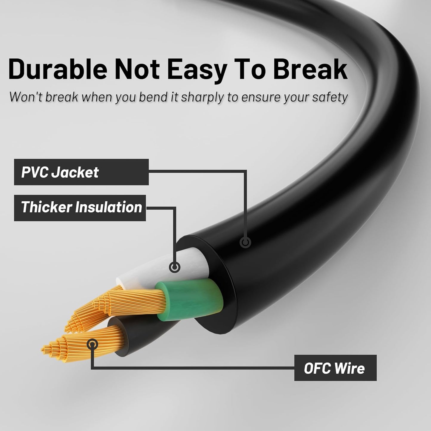 Vockjour 3 5ft 10 125 18AWG, 5-15P C13, Prong AC Power Cord Cable Amps Volts NEMA to Black PC Power Cable for TV