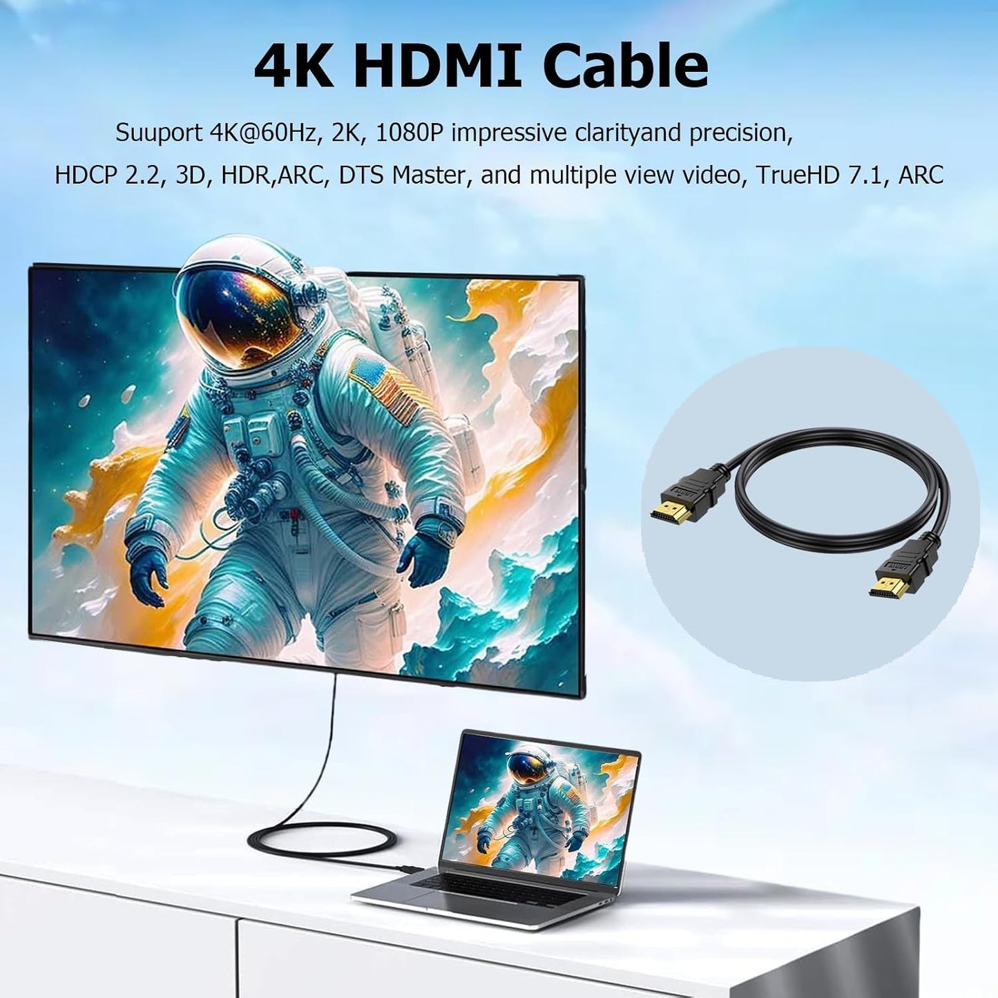CEFOJQAO 4K 6.6 10-Pack, 2.0 Cable-4K 2.2 2.3, 3D PS4, PS5 HDMI Cable FT Shielded HDMI Cable, Computer HDMI TV for HDR