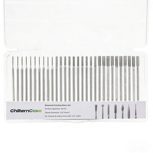 ChilternCasa 1mm-3mm Diamond Drill Bits for Stone, Grinding Bit Set 2.35mm Shank with Collet Rotary Tools for Dremel Drilling Glass, Gemstones & Jewelry - Pack of 30