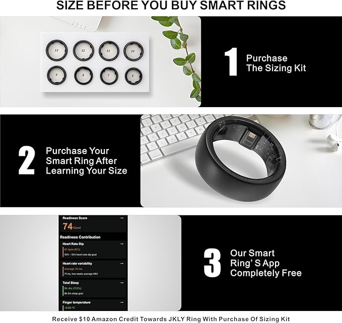 Smart Ring, Activity Trackers, Sleep Ring, Fitness Tracking, Stress Tracker, Heart Rate, Meditation, Temperature, Respiratory, No App Subscription, Women, Men, iOS, Android (Rosegold, 10)